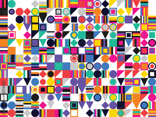 Vibrant colorful geometric abstract pattern background using maximalist repeating shapes and modern design elements isolated PNG with Transparent Background