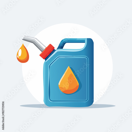 Blue gas can with fuel drops illustration.