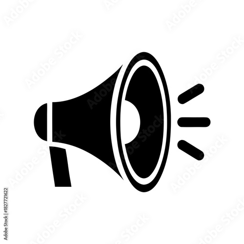 Illustration of a black megaphone icon on transparent background silhouette