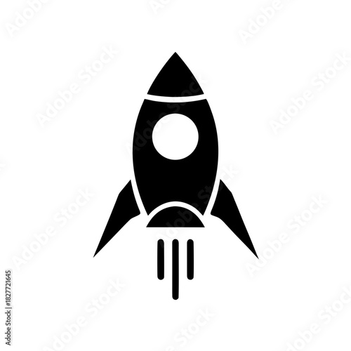 Illustration of a black rocket ship on transparent background silhouette