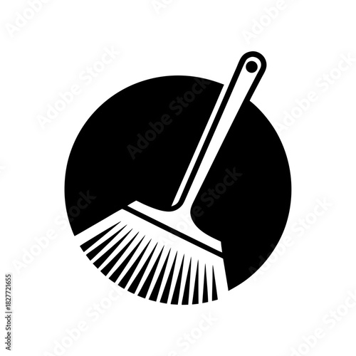 A broom icon against black circle on transparent background silhouette