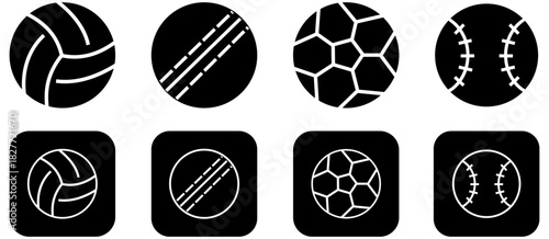 Sport ball vector icons set. Ball simple icon. Balls silhouettes for football, baseball, basketball, tennis, volleyball isolated on white background