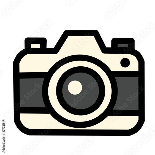 Beige DSLR Camera Icon – Flat Outline Vector