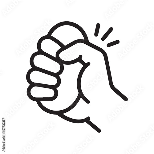 Hand squeezing stress ball outline icon vector