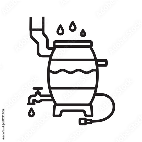 ainwater harvesting barrel outline icon vector