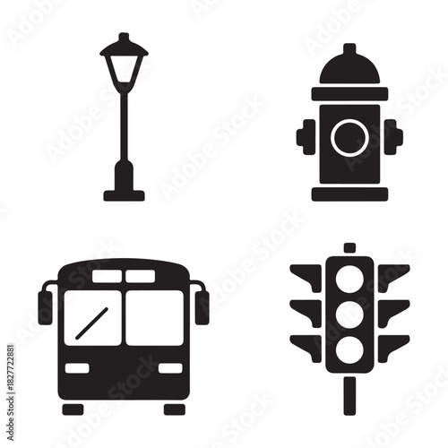 Public city bus front view solid silhouette vector design