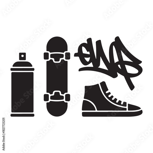 Modern city roadside equipment silhouette vector icon set