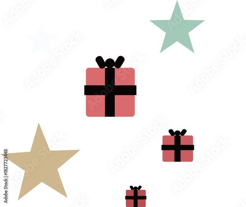 Holiday Gift & Star Seamless Pattern (Christmas Vector Background)
北欧風の星とギフトボックスのクリスマスパターン背景