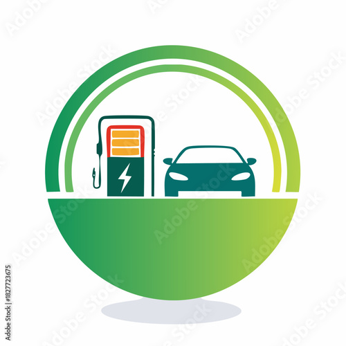 Electric Vehicle Charging Station and Car Illustration.