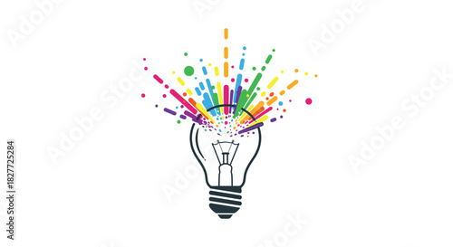 Explosion of Colorful Ideas Emanating from a Light Bulb, Generative AI.