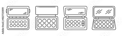 Makeup eyeshadow palette outline icons set, cosmetic beauty collection