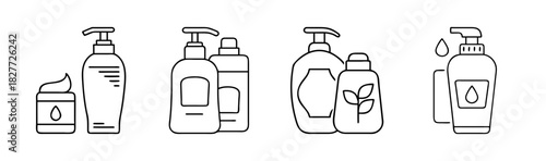 Cosmetic and personal care products outline icons set, beauty hygiene items.