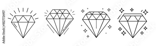 Diamond line icons set. outline vector gem collection with sparkle effects.