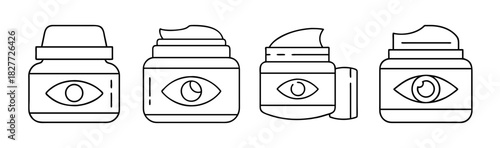 Eye cream product line icon set, skincare cosmetic jar outline vector art