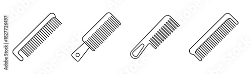 Minimalist line art hair comb icons set for barbershop salon styling
