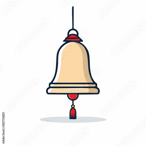 Elegant bell illustration with a red tassel, simple design.
