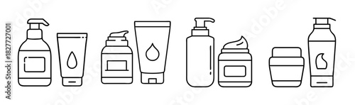 Beauty hygiene and skincare products outline icons collection vector