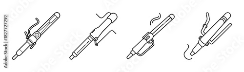 Hair curling irons set outline style icon collection for beauty salon