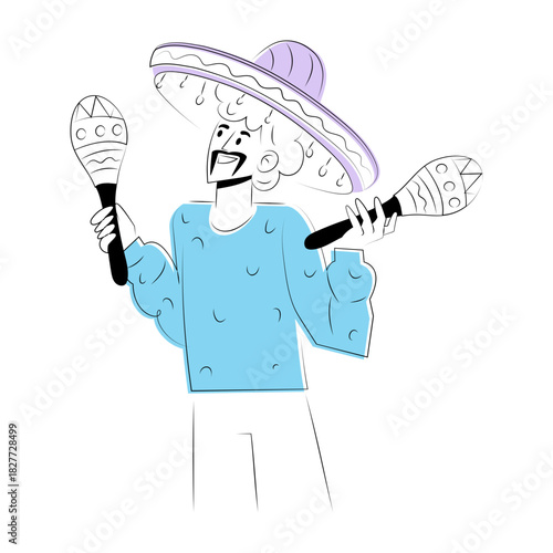 Hand drawn style illustration showing a person shaking maracas