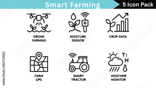 Modern icon set with diverse color palette and typographic elements