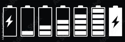 Battery level indicators. Colorful battery charge level icons. Battery power level pictograms in outline style. Vector. set of battery symbols charge level icon pictogram low to full battery level set