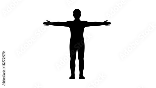 Silhouette of a person with arms outstretched on a white background.