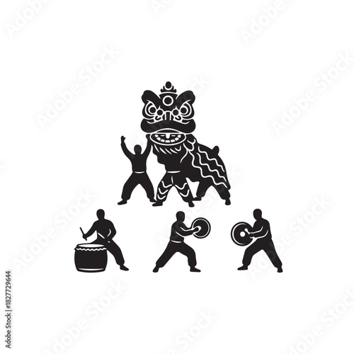 Silhouette of people performing lion dance – Chinese New Year