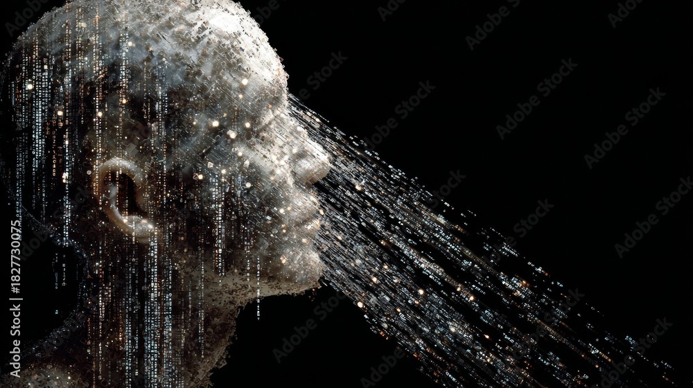 custom made wallpaper toronto digitalhuman head with code pouring out into digital space
