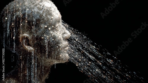 human head with code pouring out into digital space