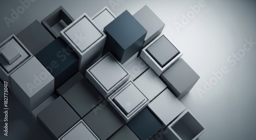 Fototapeta Naklejka Na Ścianę i Meble -  A Minimalist 3D Rendering: Geometric Abstraction with Interlocking Gray Cubes