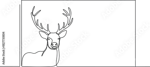 One Line Illustration of Christmas Card with Reindeer Icons.