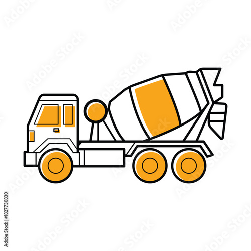 Concrete mixer truck illustration, cement vehicle, construction transport
