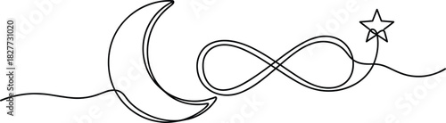 One Line Moon and Star in Infinity Curve.