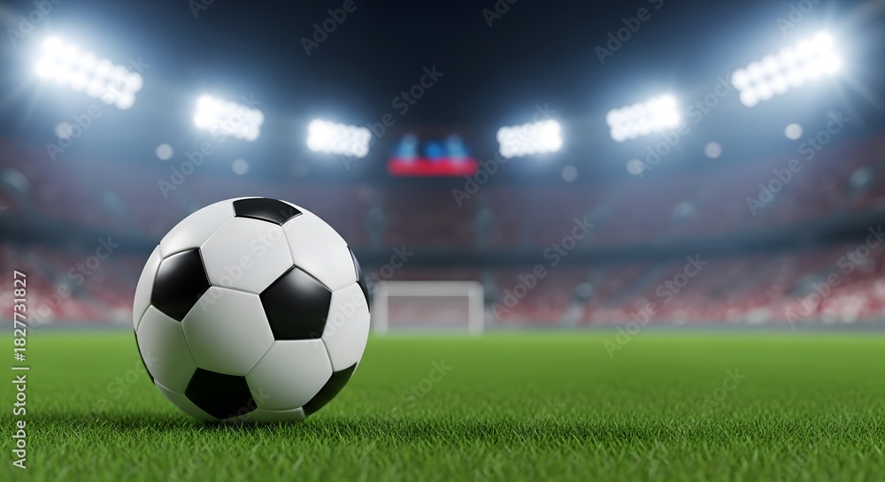 Obraz premium Soccer ball on the field in a stadium ready for the game