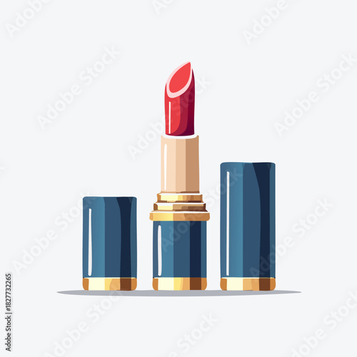 Elegant lipstick with open caps, ready for application, beauty product.