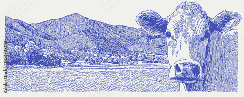 annetdebar_Landscape_of_a_farm_field_with_a_happy_cow_face_in_b8c0fbbb-a9cb-40b0-94f5-26a581beacd8_1_traced