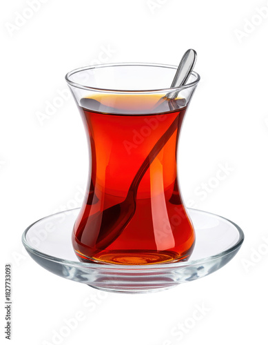 The quintessential turkish tea experience in a single tulip glass, perfectly isolated on white background for an iconic and hospitable style
