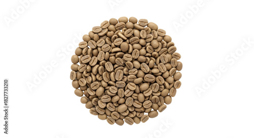 Isolated circle of unroasted coffee beans for a perfect beverage or caffeinated drink ingredient