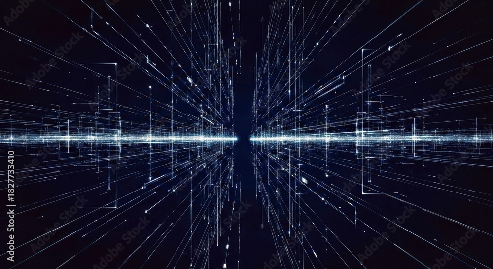 Obraz premium Futuristic Data Stream Visualization with Glowing Geometric Patterns