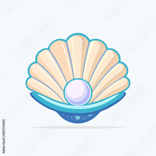 Elegant Seashell with Pearl Illustration for Coastal Decor.