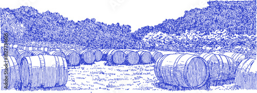 annetdebar_Landscape_of_a_rustic_vineyard_with_wooden_barrels_45b6466c-31af-4dee-a837-d94fef611fa6_2_traced