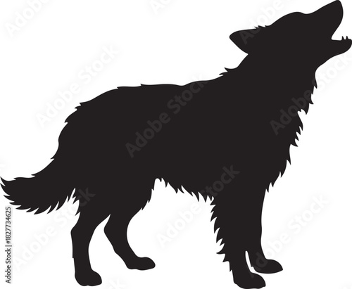 Black silhouette of dog barking on white background, vector icon