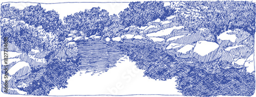 annetdebar_Landscape_of_a_small_farm_pond_with_ducks_swimming_7aa682b9-c3bc-4134-8c92-2ff41b7cea39_0_traced