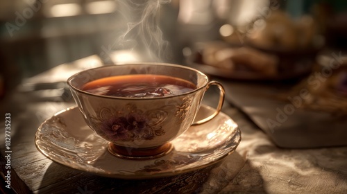 Vintage tea cup with steam