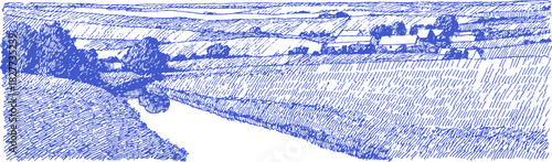 annetdebar_Landscape_of_a_water_well_standing_between_farm_bu_ef5ca796-0ca8-4c42-a2da-cf8027ef10c8_2_traced