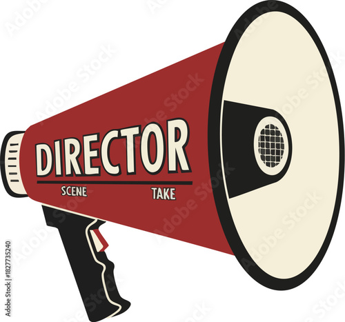 Vintage Style Megaphone Announcing Scene and Take for Film Production