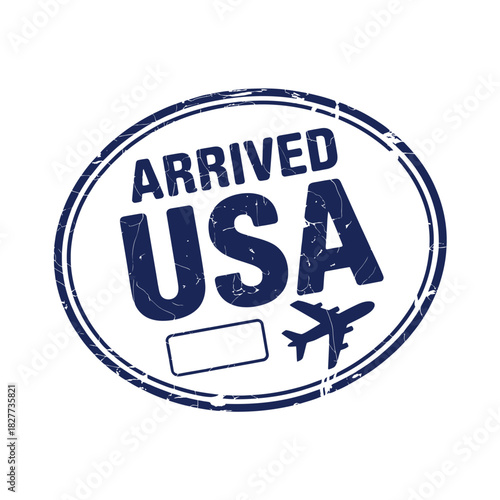 Arrived usa stamp with airplane icon for travel or immigration concept