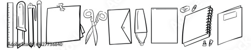 Hand-Drawn Office Stationery Set – Sketch Style Supplies Icons Collection