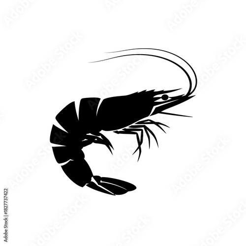 Graphic Silhouette of a Prawn for Seafood Design