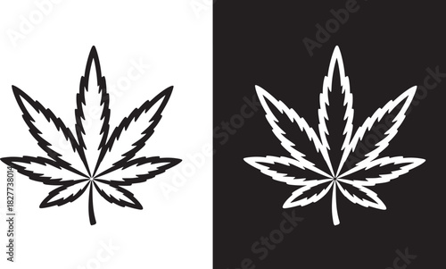 Black and white cannabis leaf icons on contrasting backgrounds marijuana weed
